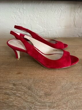 Pelle Moda Red Suede Slingback Peep-Toe Heels